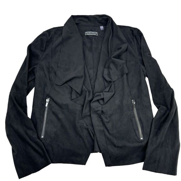 Bagatelle Jacket/Blazer Sz M Black Sueded Polyester Open Front Draped/Waterfall - Picture 1 of 15